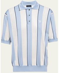 Prada - Striped Knitted Polo Shirt - Lyst