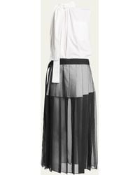 Sacai - Tie-neck Blouse Midi Dress With Sheer Skirt Overlay - Lyst