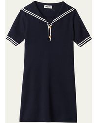 Miu Miu - Sailor Collar Cotton Short-sleeve Mini Dress - Lyst