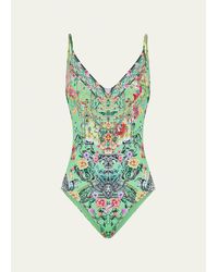 Camilla - Porcelain Dream Crystal Wired V-neck One-piece Swimsuit - Lyst