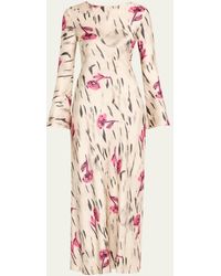 Ganni - Open-Back Stretch Satin Maxi Dress - Lyst