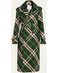 Burberry - Check Belted Trench Coat With Faux Fur Collar - Lyst