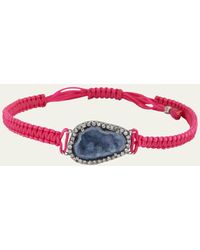 Kimberly Mcdonald - 18k White Gold Black Rhodium Blue Geode On Medium Neon Pink Macrame Bracelet With Diamond Bezel - Lyst