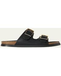 The Row - Leather Dual-Buckle Slide Sandals - Lyst