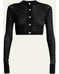 Lanvin - Lace Open-Knit Crop Crewneck Cardigan - Lyst