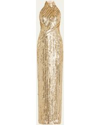 Pamella Roland - Sequined Halter Backless Column Gown - Lyst