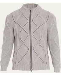 Bergdorf Goodman - Wool-Cashmere Cable Knit Full-Zip Sweater - Lyst