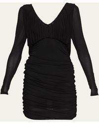 Saint Laurent - Long Sleeve Ruched Mini Dress - Lyst