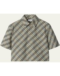 Burberry - Check Short-Sleeve Crop Button-Down Shirt - Lyst