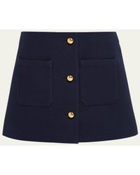 Prada - Buttoned Wool Mini Skirt - Lyst
