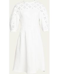 Chloé - Linen Midi Dress With Eyelet Embroidery - Lyst