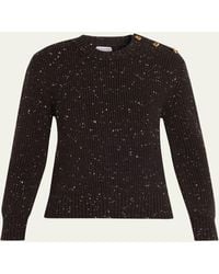 Bottega Veneta - Button-Shoulder Speckled Rib Crewneck Sweater - Lyst