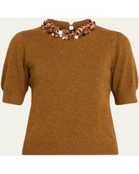 Ulla Johnson - Liv Embroidered Short-Sleeve Cashmere Sweater - Lyst