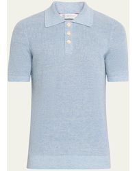 Brunello Cucinelli - Cotton-linen Melange Ribbed Polo Shirt - Lyst