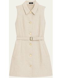 Theory - Sleeveless Belted Linen Military Mini Dress - Lyst