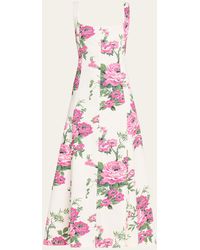 Carolina Herrera - Floral-print Square-neck Midi Dress - Lyst