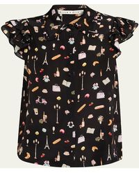Alice + Olivia - Martel Flutter-Sleeve Blouse - Lyst