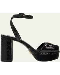 Prada - Sequin Ankle-strap Platform Sandals - Lyst