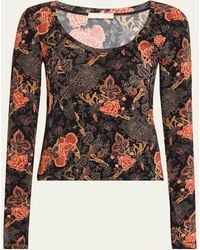 Ulla Johnson - Aris Printed Long-Sleeve Jersey Top - Lyst