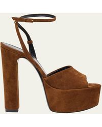 Saint Laurent - Jodie Suede Ankle-strap Platform Sandals - Lyst
