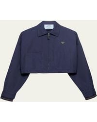 Prada - Patch-Pocket Cotton Crop Zip Jacket - Lyst