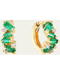 Suzanne Kalan - 18k Yellow Gold Fireworks Emerald & Diamond Huggie Earrings - Lyst