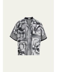 Versace - Silk Abstract La Greca-Trim Camp Shirt - Lyst