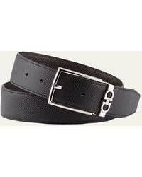 Ferragamo - Reversible Textured Leather Belt With Classic Buckle - Lyst