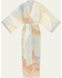 Olivia Von Halle - Queenie Landscape-print Silk Kimono Robe - Lyst
