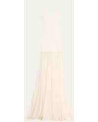 Brandon Maxwell - The Katya Ribbed Knit Maxi Dress With Sheer Pleated Skirt - Lyst