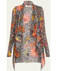 Fuzzi - Open-front Floral Lace-print Tulle Cardigan - Lyst