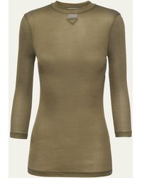 Prada - Three-quarter Sleeve Jersey Silk Top - Lyst