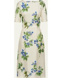Prada - Viola Floral-print Silk Short-sleeve Midi Dress - Lyst