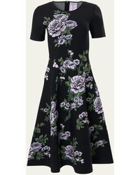 Carolina Herrera - Fit-and-flare Floral Print Knit Dress - Lyst