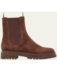 Gianvito Rossi - Chester Suede Lug-Sole Chelsea Ankle Boots - Lyst