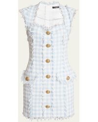Balmain - Plaid Tweed Mini Dress - Lyst