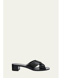 Prada - 35Mm Triangle Logo Metallic Leather Mule Sandals - Lyst