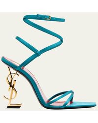 Saint Laurent - Opyum Ysl Logo-Heel Wrap-Ankle Sandals With Golden Hardware - Lyst