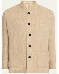 Massimo Alba - Linen And Cotton Band-Collar Stripe Jacket - Lyst