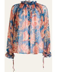 Etro - Ruffled Button-Front Silk Blouse - Lyst