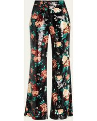 Libertine - Emma Black Sequin Floral Wide-leg Pants - Lyst