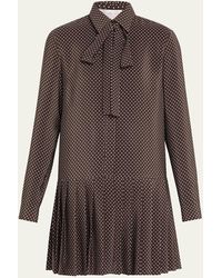 Michael Kors - Polka-Dot Silk Pleated Drop-Waist Bow Mini Shirtdress - Lyst
