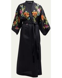 Natori - Shinjo Floral-embroidered Kimono-sleeve Robe - Lyst