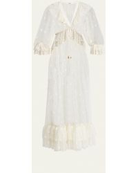 Chloé - Long Lace Ruffled Drawstring Dress - Lyst