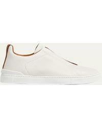 ZEGNA - Triple Stitch Leather Low Top Slip-on Sneakers - Lyst