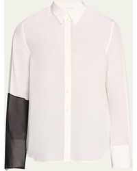 Helmut Lang - Bicolor Sleeve Silk Button Down Shirt - Lyst