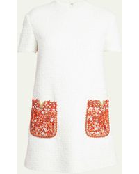 Valentino Garavani - Coral V-logo Embroidered Pocket Tweed Mini Shift Dress - Lyst