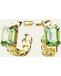Swarovski - Millenia Gold-tone Octagon-cut Green Crystal Chain Hoop Earrings - Lyst