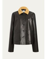 KHAITE - Wilson Lamb Shearling Collar & Leather Barn Jacket - Lyst