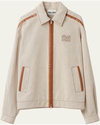 Miu Miu - Neutral Logo-appliqué Cotton Jacket - Lyst